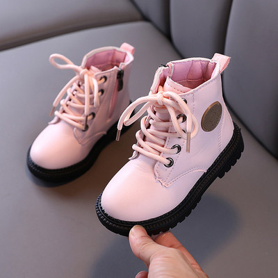 Детски боти от еко кожа с емблема и връзки - с мека подплата или без