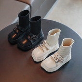 Нов модел детски боти от еко кожа и текстил тип чорап