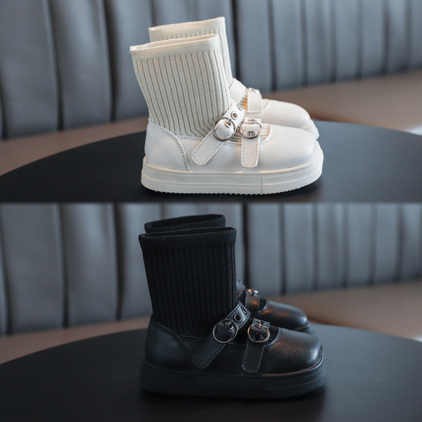 Нов модел детски боти от еко кожа и текстил тип чорап