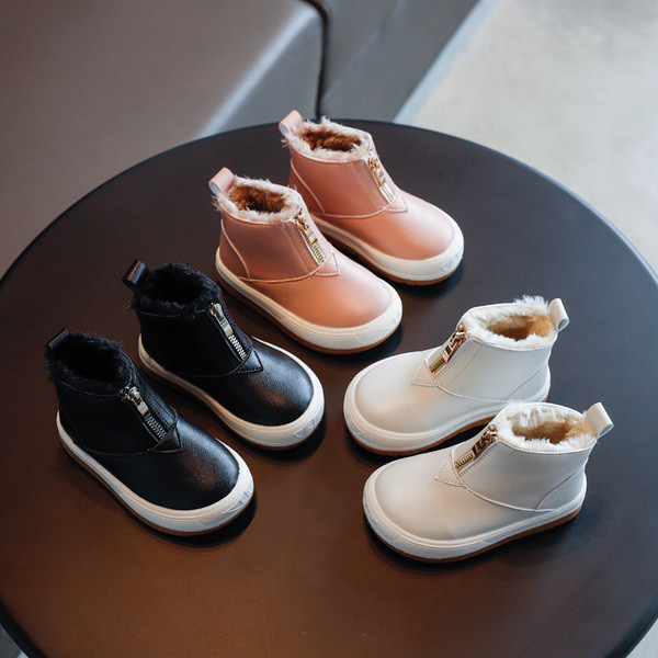 Детски кожени боти за момичета с цип и топла подплата