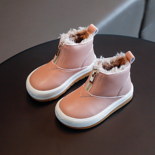 Детски кожени боти за момичета с цип и топла подплата