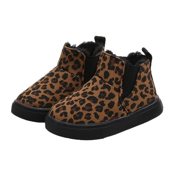 Детски боти с леопардов принт и равна подметка - с или без мека подплата