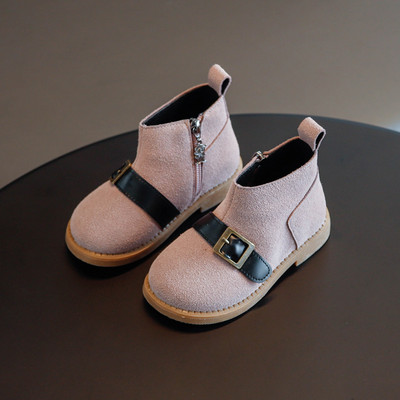 Пролетно-еенни детски боти от еко велур с цип и катарама