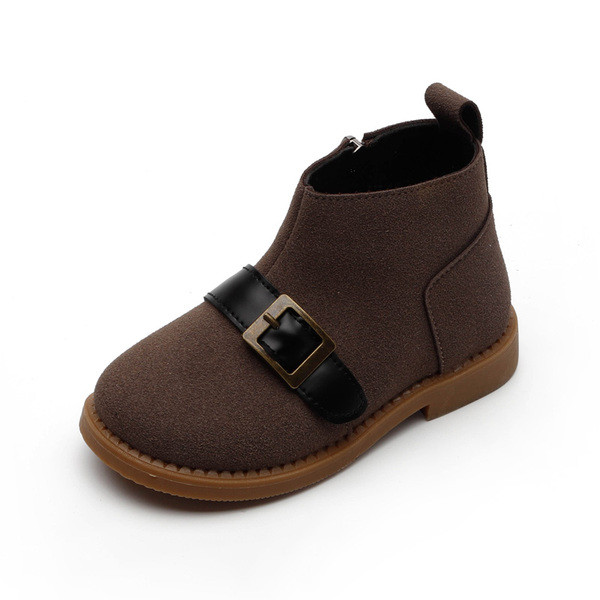 Пролетно-еенни детски боти от еко велур с цип и катарама