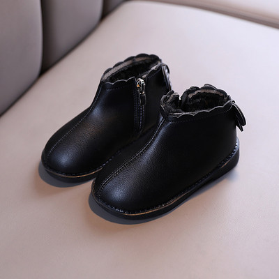 Детски боти от еко кожа с равна подмета и цип