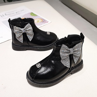 Детски модерни боти за момичета от еко кожа с панделка