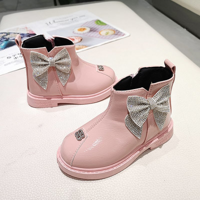 Детски модерни боти за момичета от еко кожа с панделка