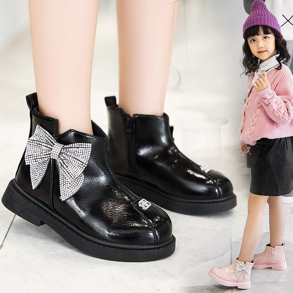 Детски модерни боти за момичета от еко кожа с панделка