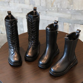 Детски модерни ботуши за момичета от еко кожа с връзки