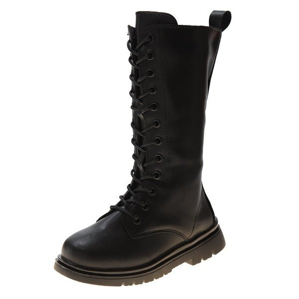 Детски модерни ботуши за момичета от еко кожа с връзки