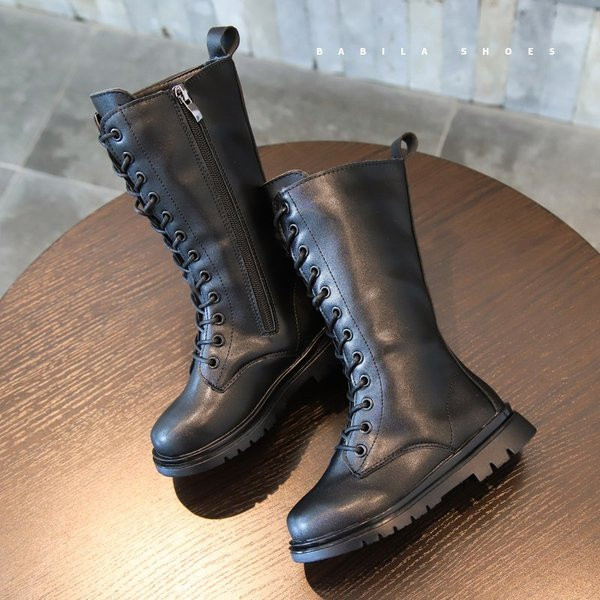 Детски модерни ботуши за момичета от еко кожа с връзки