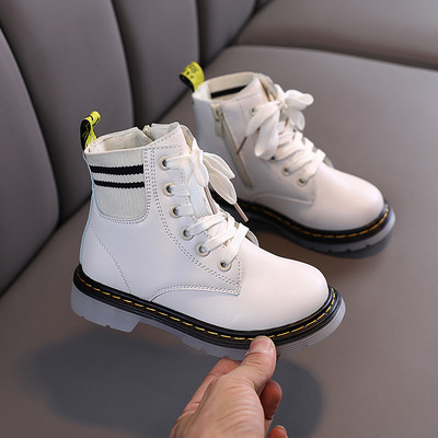 Детски боти с връзки и цип от еко кожа - унисекс модел