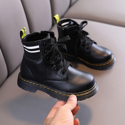 Детски боти с връзки и цип от еко кожа - унисекс модел