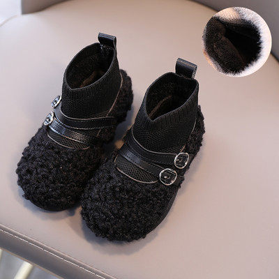 Детски боти с пух и катарама - за момичета