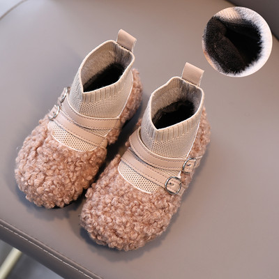 Детски боти с пух и катарама - за момичета