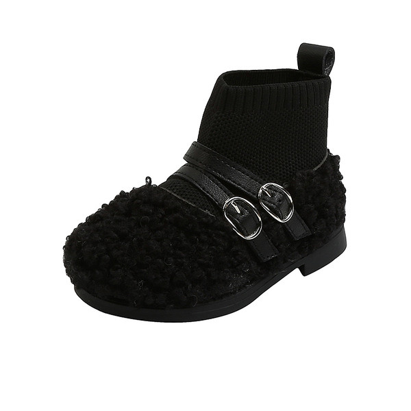 Детски боти с пух и катарама - за момичета