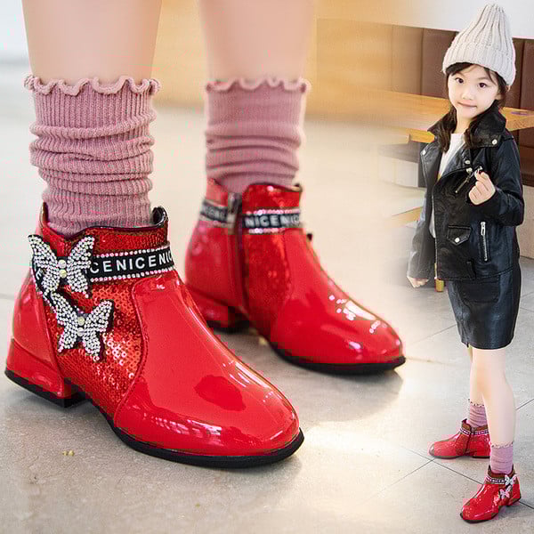 Детски лачени боти с камъни - за момичета