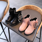 Стилни детски боти с камъни и цип за момичета