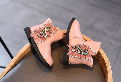 Стилни детски боти с камъни и цип за момичета