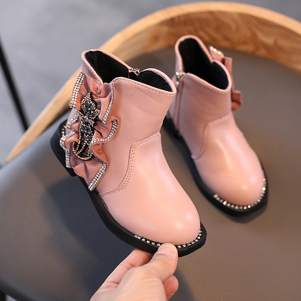 Стилни детски боти с камъни и цип за момичета