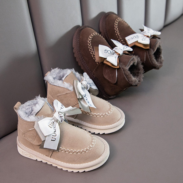 Есенни детски боти за момичета с мека подплата и панделка