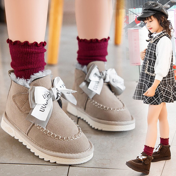 Есенни детски боти за момичета с мека подплата и панделка