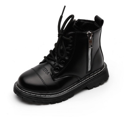 Детски боти тип кубинки с връзки в черен цвят