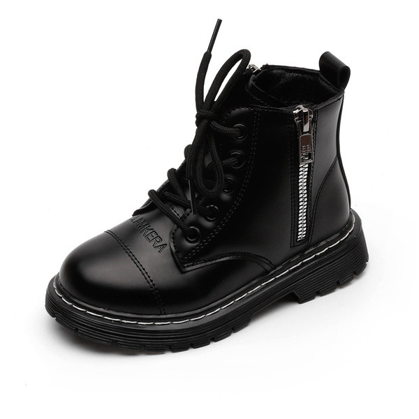 Детски боти тип кубинки с връзки в черен цвят