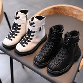 Детски боти от еко кожа с връзки и равна подметка за момичета