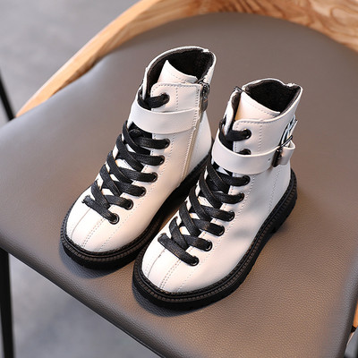 Детски боти от еко кожа с връзки и равна подметка за момичета