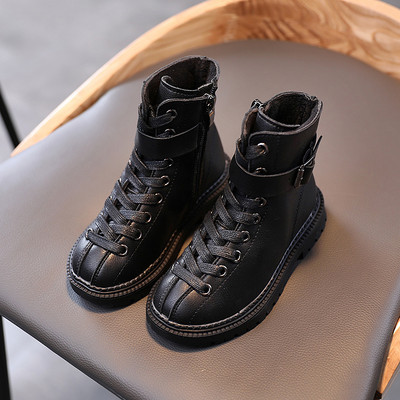 Детски боти от еко кожа с връзки и равна подметка за момичета