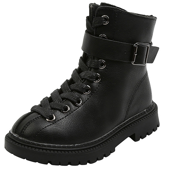 Детски боти от еко кожа с връзки и равна подметка за момичета