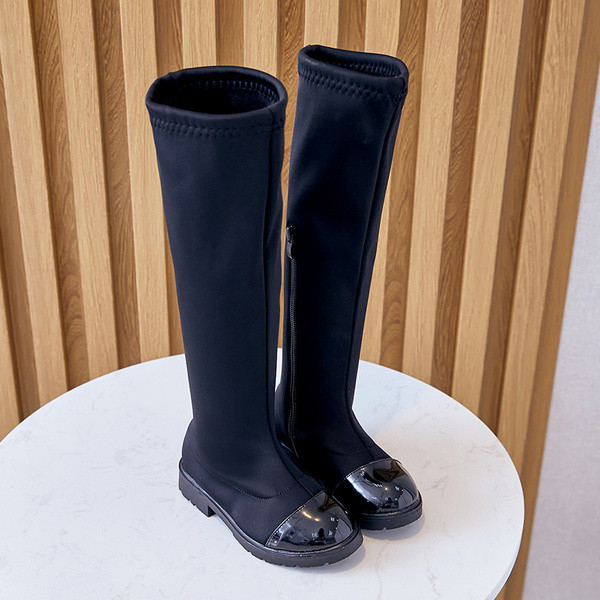 Дълги детски ботуши за момичета в черен цвят