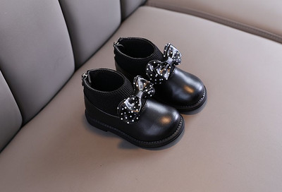 Детски боти от еко кожа с панделка за момичета