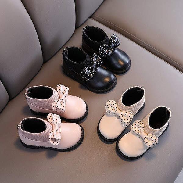 Детски боти от еко кожа с панделка за момичета