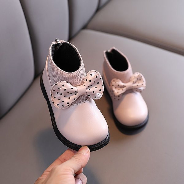 Детски боти от еко кожа с панделка за момичета