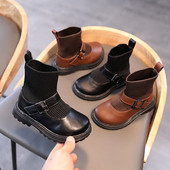 Детски боти тип чорап от еко кожа и текстил