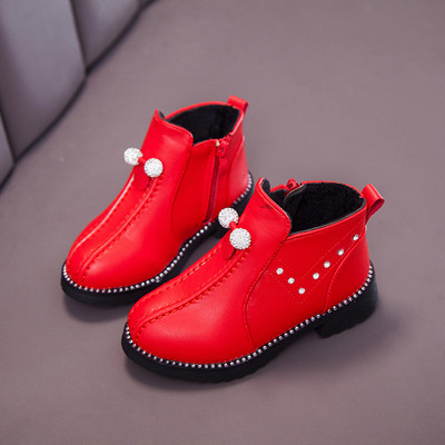 Кожени детски боти с камъни и цип