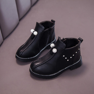 Кожени детски боти с камъни и цип