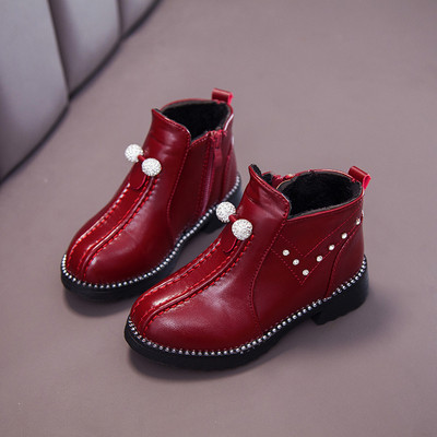 Кожени детски боти с камъни и цип