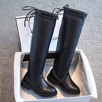 Дълги детски ботуши от еко кожа в черен цвят