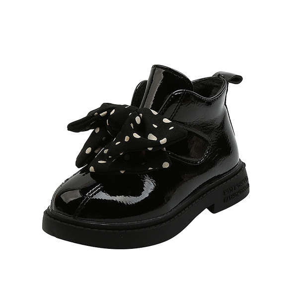 Παιδικές μπότες  από οικολογικό δέρμα με κορδέλα πουά