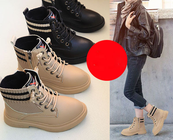 Παιδικές έκο δερμάτινες μπότες με κορδόνια - για κορίτσια