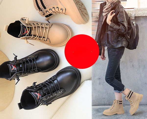 Παιδικές έκο δερμάτινες μπότες με κορδόνια - για κορίτσια