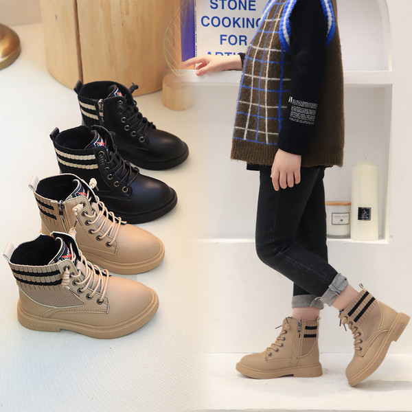 Παιδικές έκο δερμάτινες μπότες με κορδόνια - για κορίτσια