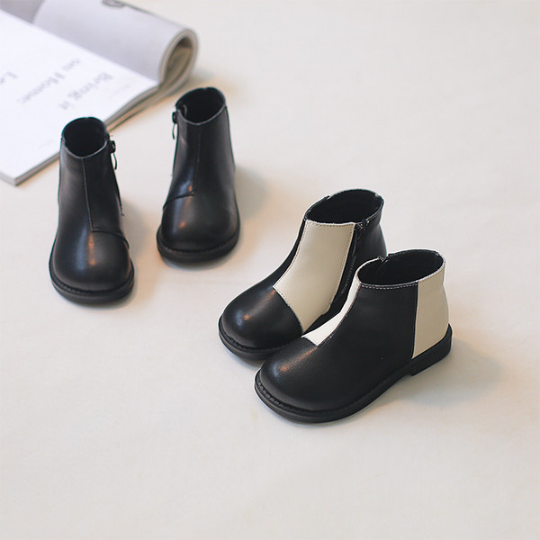 Casual παιδικές μπότες από οικολογικό δέρμα με επίπεδη σόλα και φερμουάρ