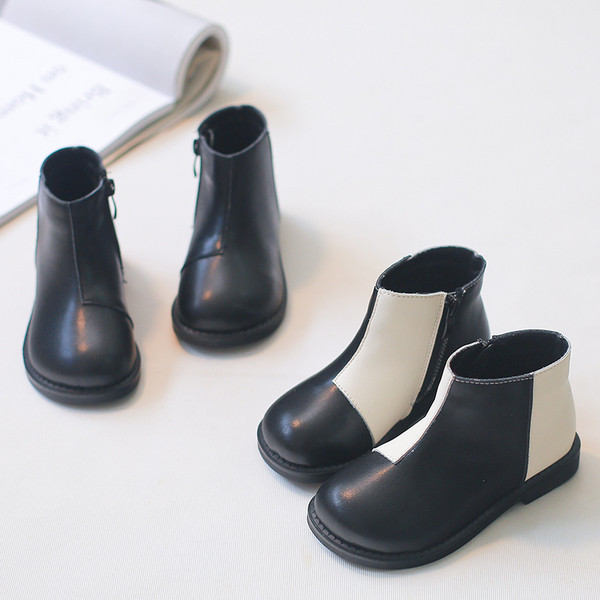 Casual παιδικές μπότες από οικολογικό δέρμα με επίπεδη σόλα και φερμουάρ