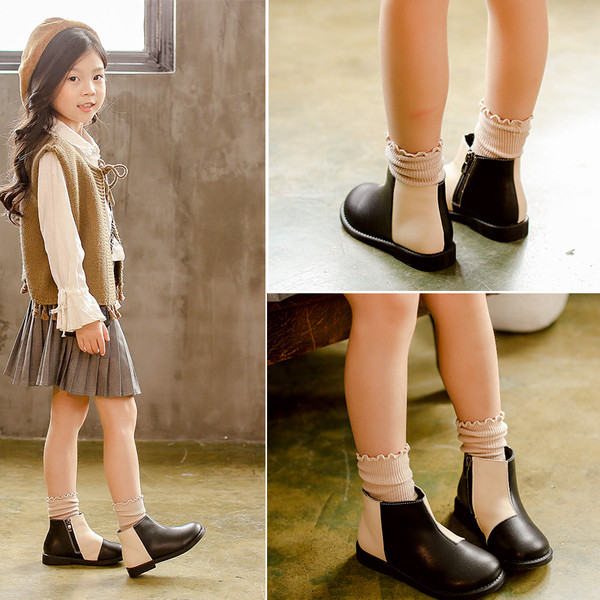 Casual παιδικές μπότες από οικολογικό δέρμα με επίπεδη σόλα και φερμουάρ