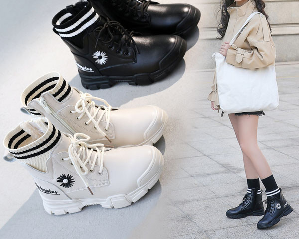 Casual παιδικές μπότες με κέντημα και κορδόνια για κορίτσια