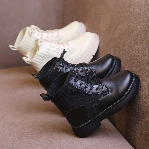 Casual παιδικές έκο δερμάτινες μπότες με κορδόνια και επίπεδη σόλα